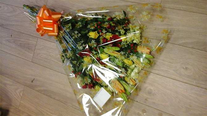 Lillies and roses anniversary presentation bouquets florist Bristol APB5