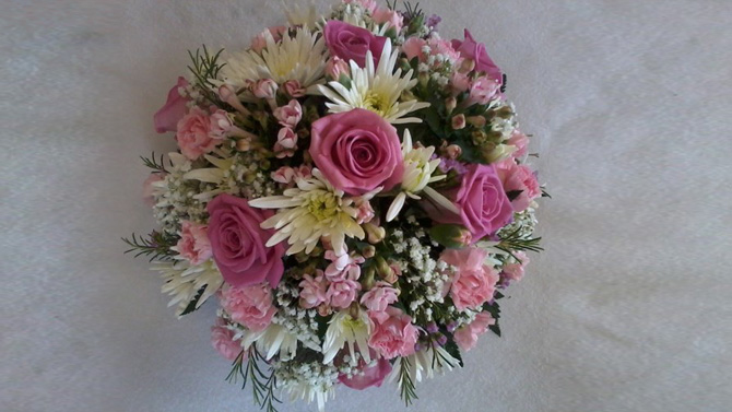 Anniversary flowers posy arrangement pink yellow florist Bristol AP1