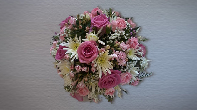 Funeral flowers posy arrangement pink yellow florist Bristol FA1