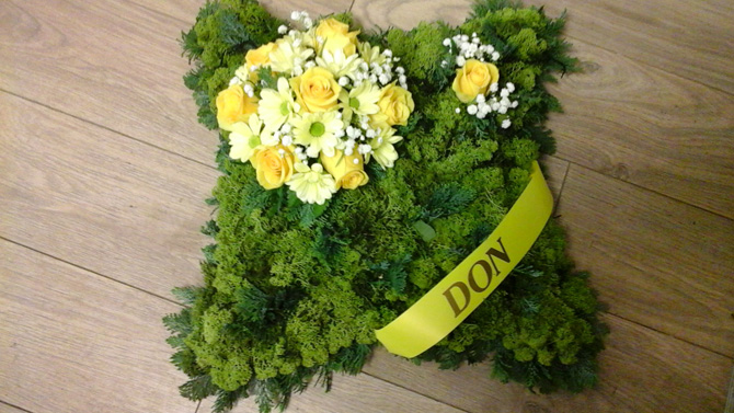 Cushion shaped funeral flowers green north Bristol FCU4
