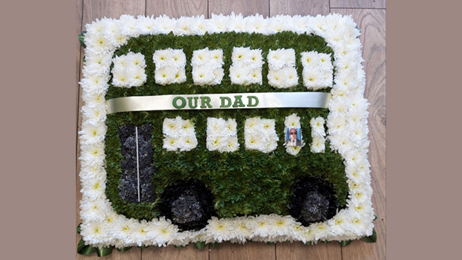Bus funeral flowers Bristol florist BUS