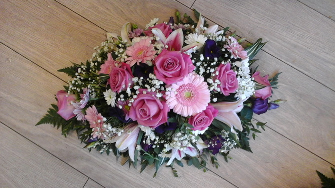 Funeral flowers double ended oasis pink spray florist Bristol FS2
