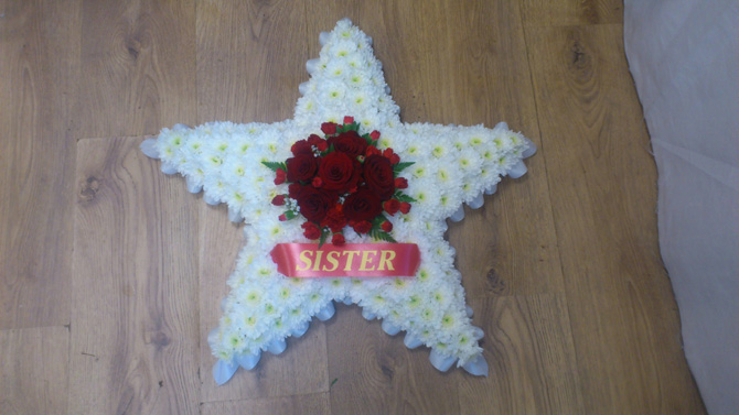 Star shapped funeral flowers white florist north Bristol FST1